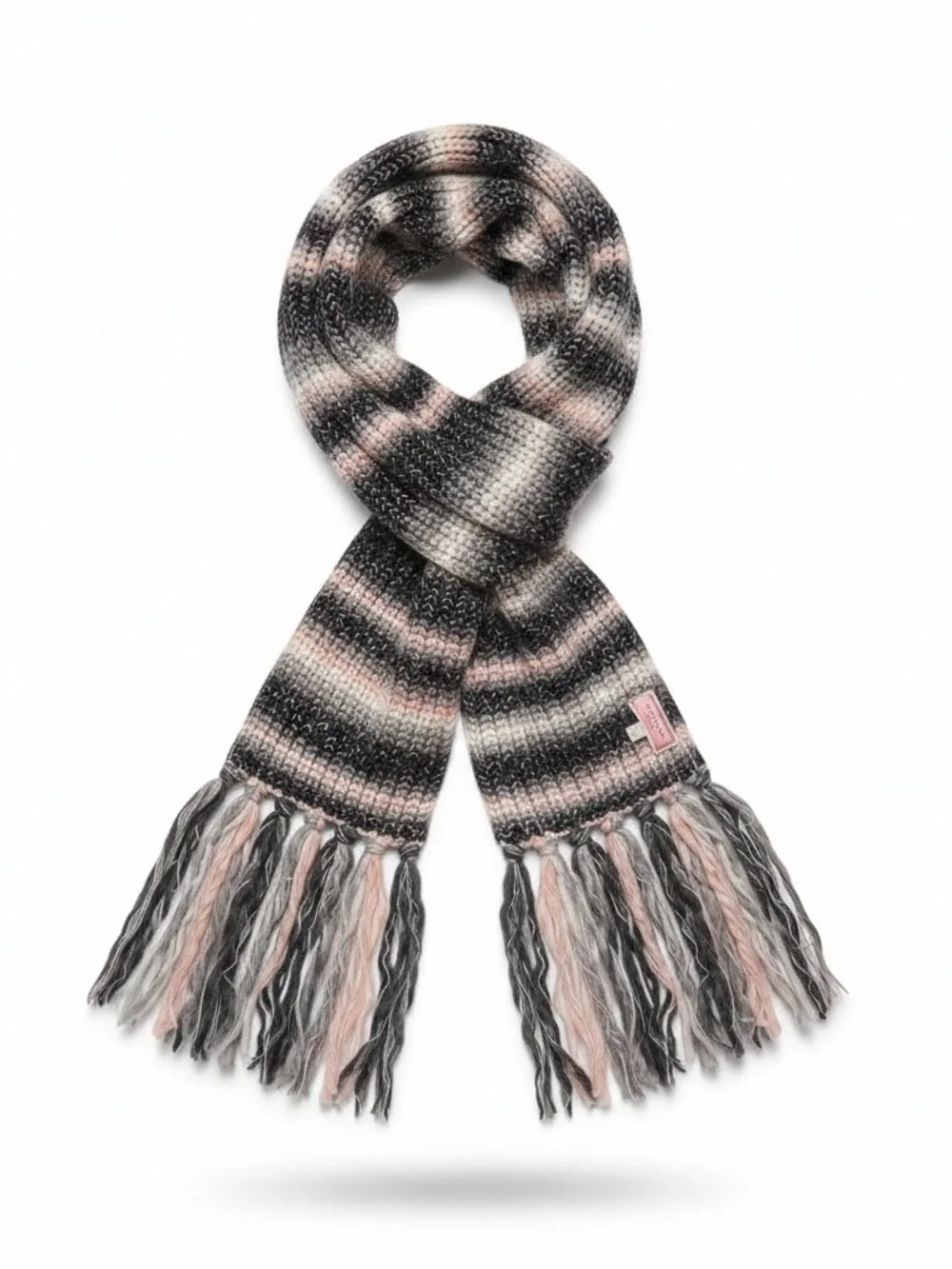 kate spade Striped Knit Scarf in Black, Cream & Pink